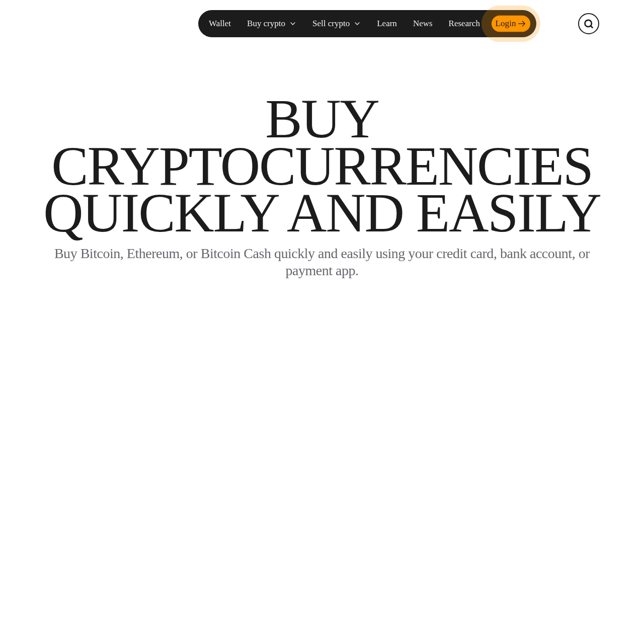 Buy Bitcoin on Bitcoin.com homepage showing credit card payment option