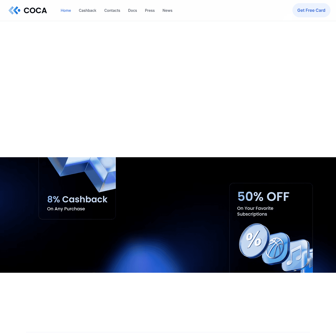 COCA.xyz homepage showing self-banking app, IBAN, real-time APY, and full self-custody