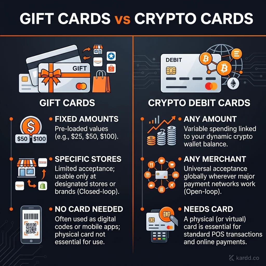 Gift cards vs crypto debit cards comparison
