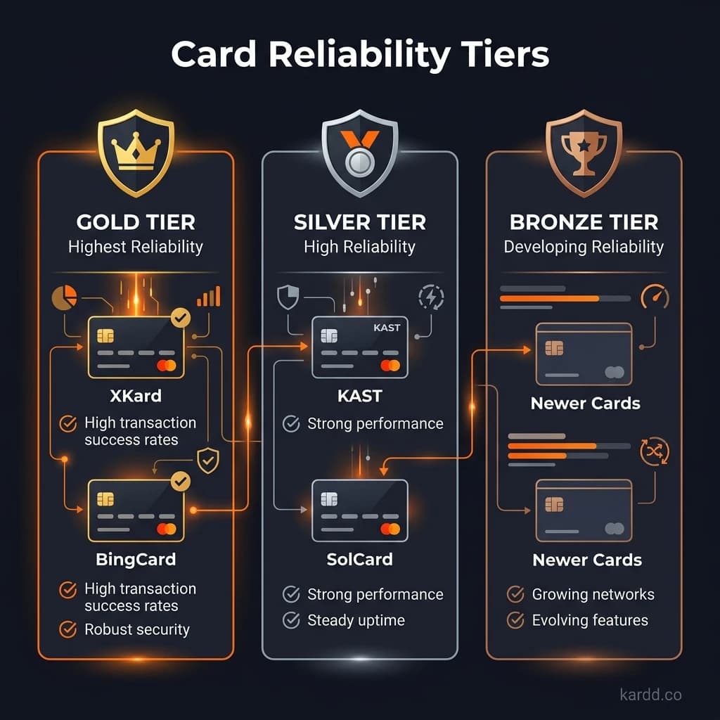 Card reliability tiers — Gold, Silver, Bronze
