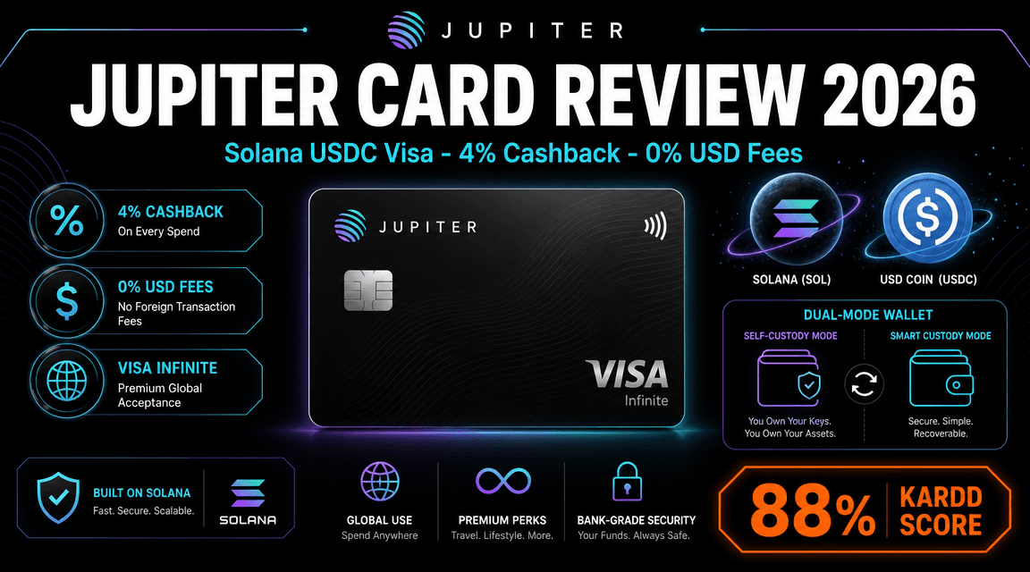 Jupiter Card Review 2026: Solana USDC Visa with 4% Cashback (US + Global)
